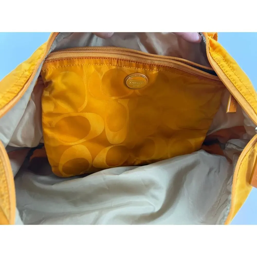 Coach Signature Nylon Tote Bag Orange Large Shoulder Travel Zip Top